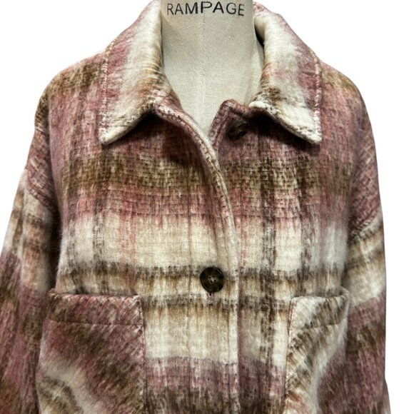 Lucky Brand NWT Oversized Plaid Shacket XL Button Up Jacket Neutral - Picture 2 of 10